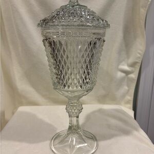 Indiana Glass Diamond Pattern tall Pedestal Apothecary Jar